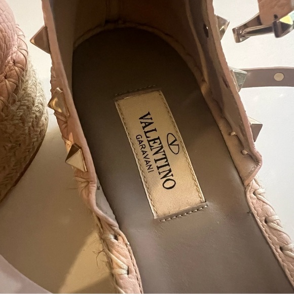 Valentino Pink Leather Rockstud Espadrille Platform Ankle Strap Sandals NWOT - Picture 4 of 9